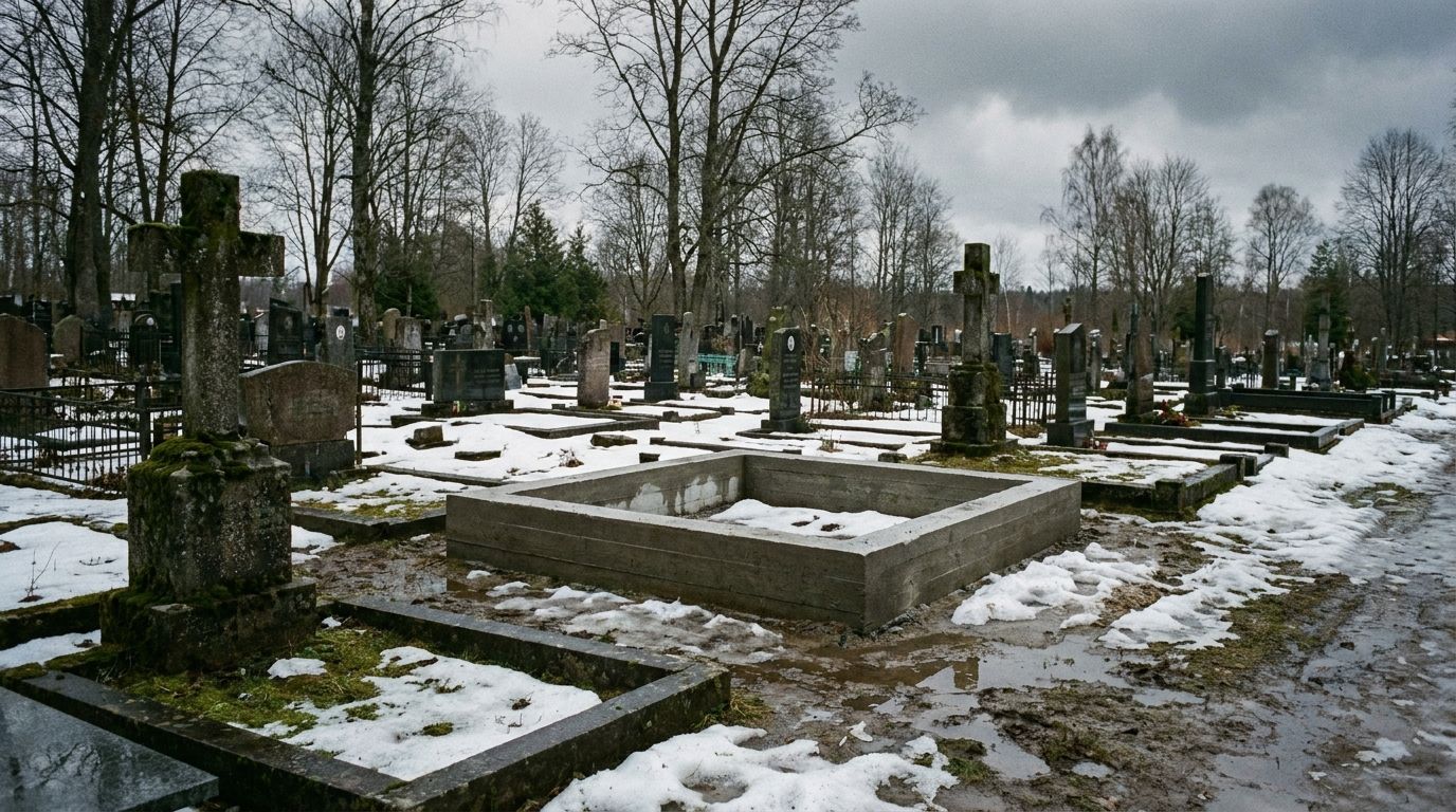 Подготовленное основание под памятник ранней весной